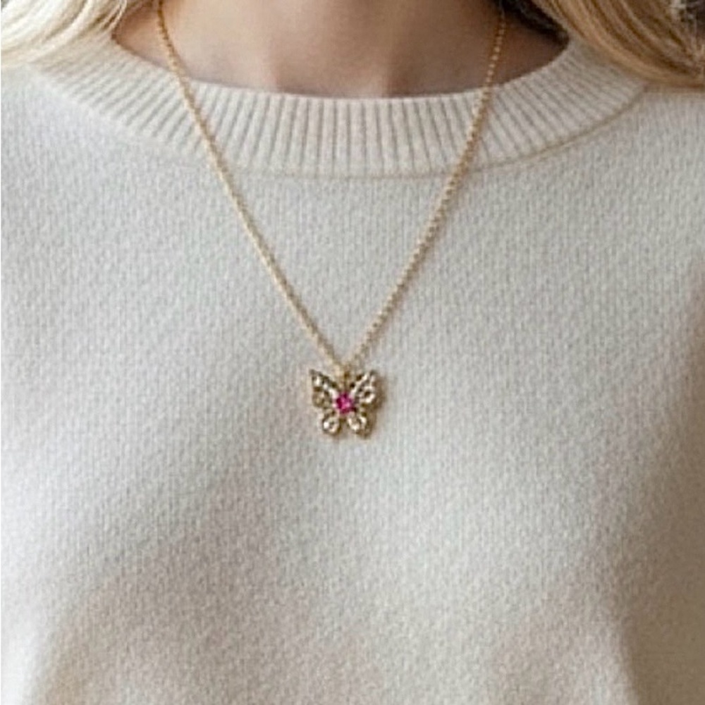 Gold Butterfly Pink Body Pendant Necklace New